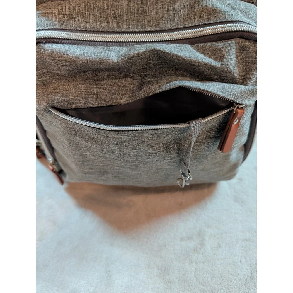 Trend Lab Gray Diaper Bag Backpack‎ Heathered Fabric Brown Trim 178-60771